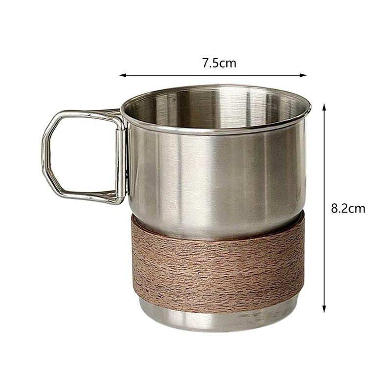 Stainless Steel Cup Camping Cup with Foldable Handle Metal Cup Tea Cup Tableware Outdoor Mug Drinking Cup for Picnic Supplies