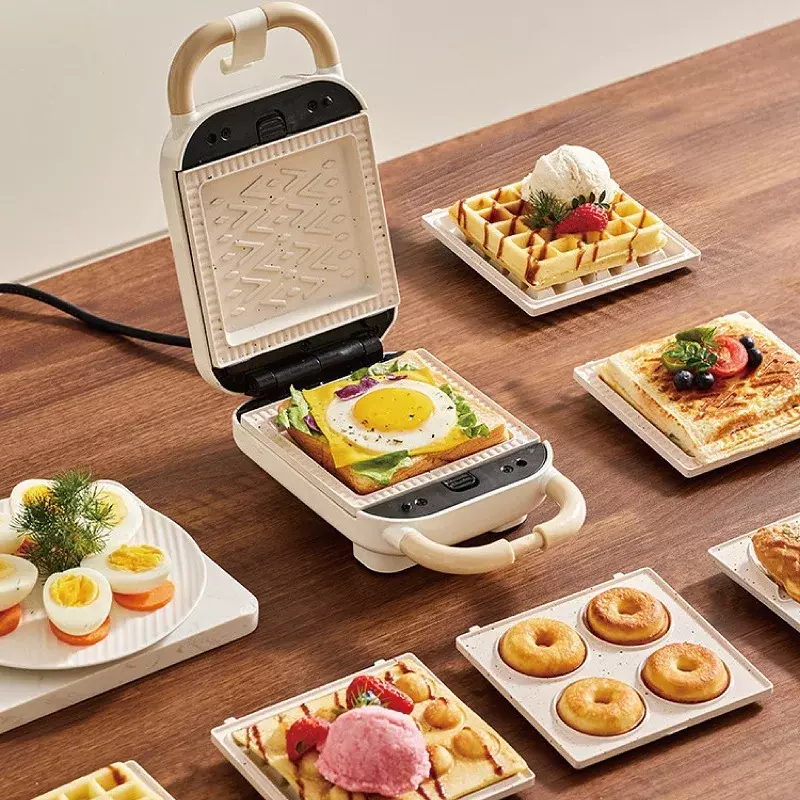 Máquina Elétrica De Waffle Antiaderente Máquina De Café Da Manhã, Torradeira Sanduíche, Máquina De Pequeno Almoço Multifuncional, Donut Assado De Polvo, 220V