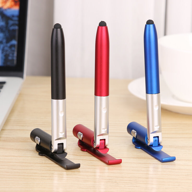 LED Light Ballpoint Pen Folding 4 in 1 Mobile Phone Stand Multifunctional Holder Pen for School Office Working Accessories