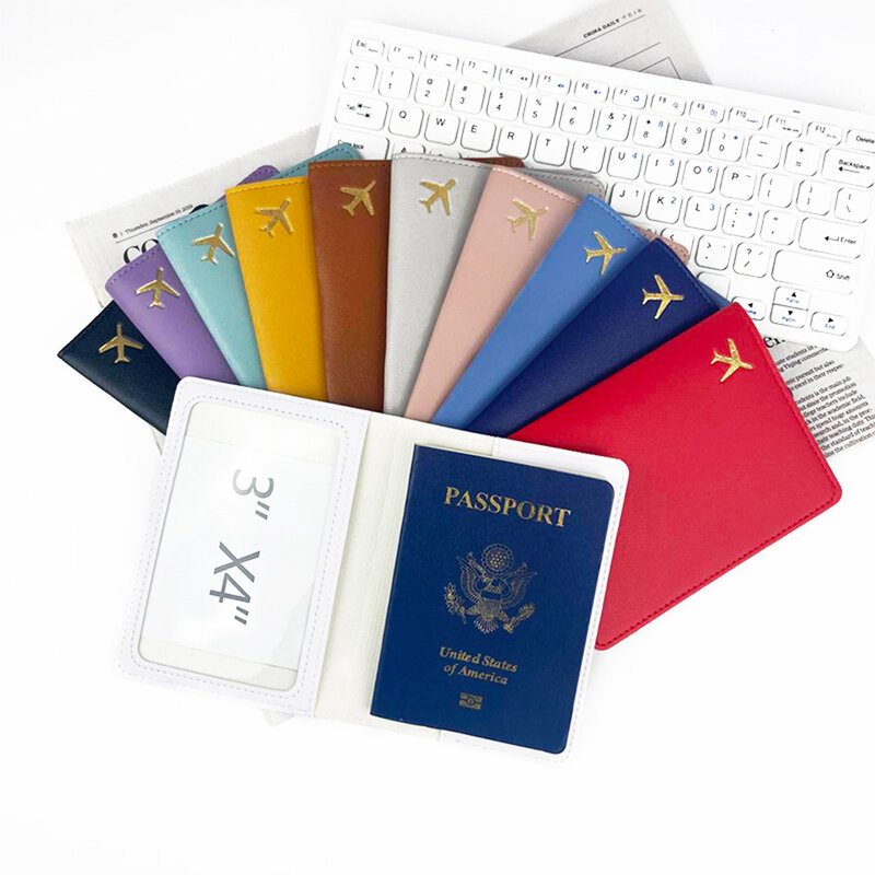 Sarung paspor pesawat emas mewah nama khusus Pria Wanita tempat paspor bisnis inisial Logo pribadi aksesori perjalanan