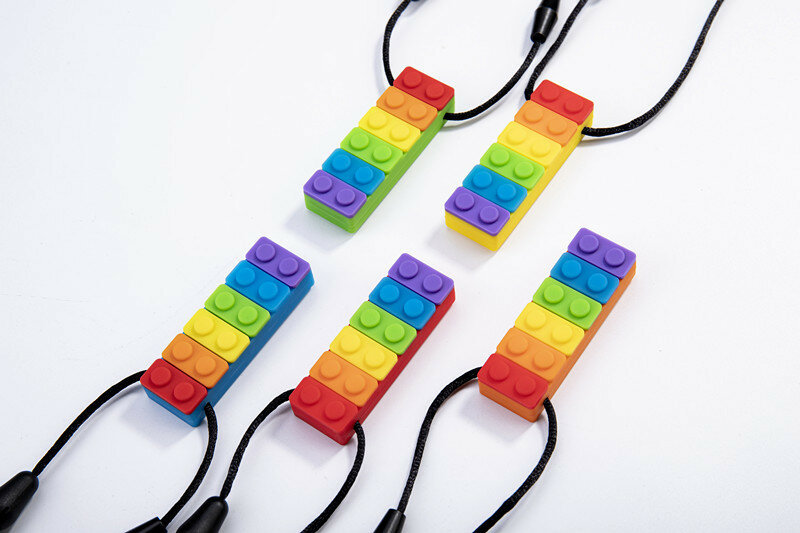 1 Buah Kalung Kunyah Sensorik Mainan Gigit Silikon Anak-anak Kenyal Bata Ujung Pensil Gigit Mainan Gigit Silikon untuk Anak-anak dengan Autisme