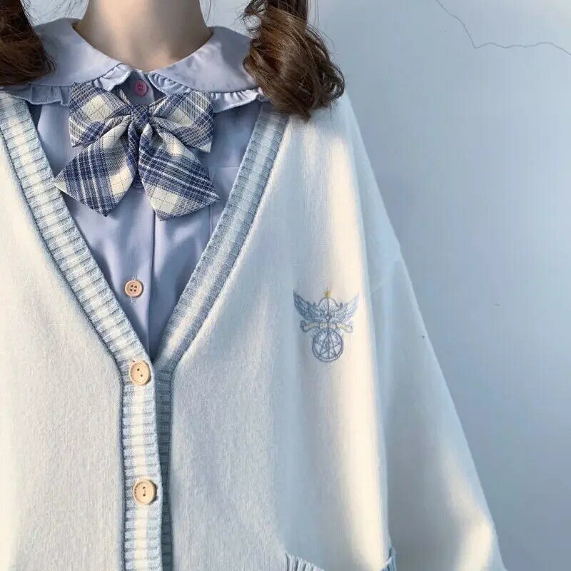 여성용 루즈한 일본 스타일 스웨터, 귀여운 니트 카디건, 자수 오버사이즈 하라주쿠 카디건, 2023 가을 겨울