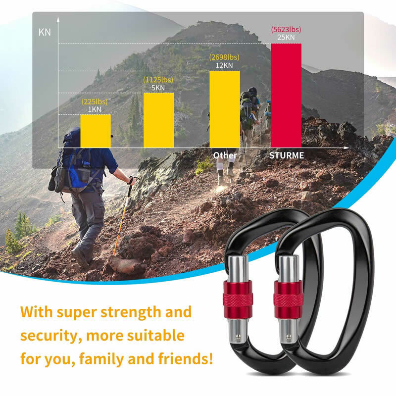 25kN D-Shape Rock Climbing Carabiner Buckle Safety Screw Lock Spring-Loaded Gate Aluminum Outdoor Mountaineering Kits ﻿