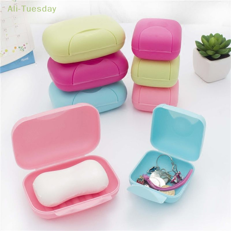 1 buah aksesori kamar mandi wadah penyimpanan sabun portabel persegi tempat sabun piring warna permen perlengkapan perjalanan plastik