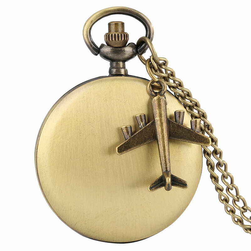 Masculino clássico Bronze relógio de bolso, Slim Chain Tag de avião, nostálgico relógio pendente, presente único e comemorativo, novo, 2023