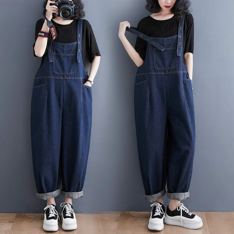 Denim Strap Pants For Women 2023 New Spring And Autumn Oversized Loose Fitting Versatile Suspender Jumpsuit Jeans Trousers Z2960