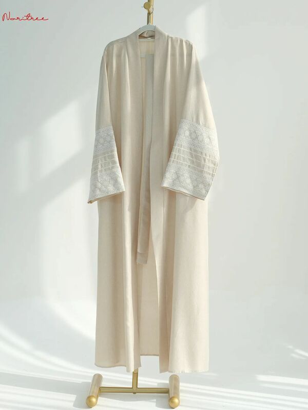 Abaya-Kimono brodé avec ceinture pour femmes, robe musulmane, longueur totale, service de culte, à la mode, wy1946