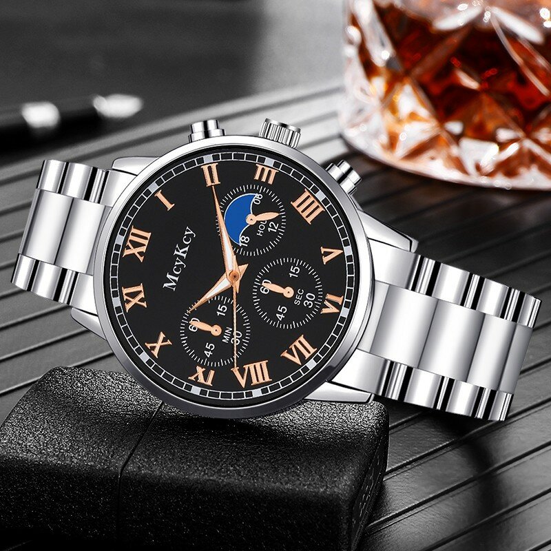 Luxury Business Men'S Watch Fashion Unique Round Dial Wristwatch For Men Stainless Steel Band Quartz Clock Watch