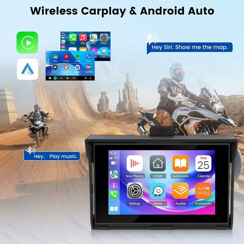 Gearelec 5 "Draagbare Draadloze Carplay Android Auto Motorfiets Gps Navigatie Waterdichte Ip65 Display Motor Dual Bluetooth