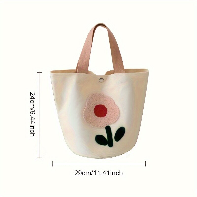 귀여운 꽃 프린트 핸드백, 작은 캔버스 버킷 백, 사무실 학교 여행용 휴대용 보관 가방