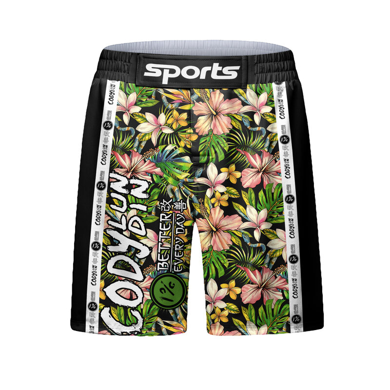 Kolorowe kwiatowe spodenki do Jiu Jitsu treningowego 3D dla mężczyzn kobiet spodenki bokserskie bez stroju kickboxingu odzież sportowa Cody