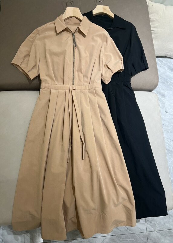 Finely decorated summer cotton casual solid color women's dress