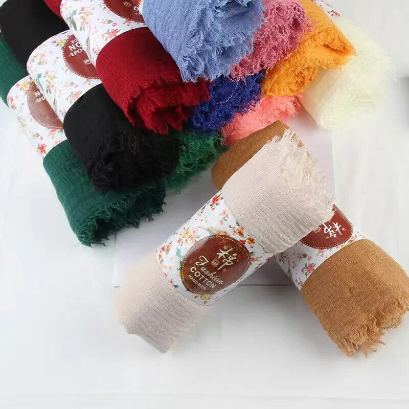 Lenço monocromático de linho para mulheres, lenços Pashmina, xales Wraps, Foulard Headband