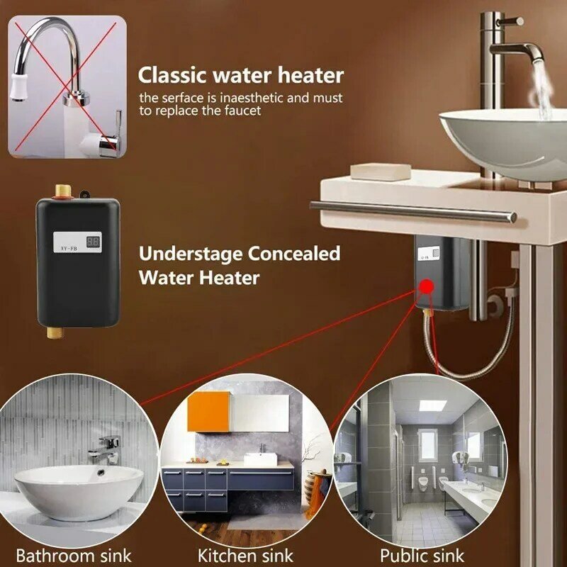 Instant Hot Water Heater, Tankless Water Heater,3000W Mini Electric Tankless Instant Hot Water Heater Bathroom Kitchen Washing