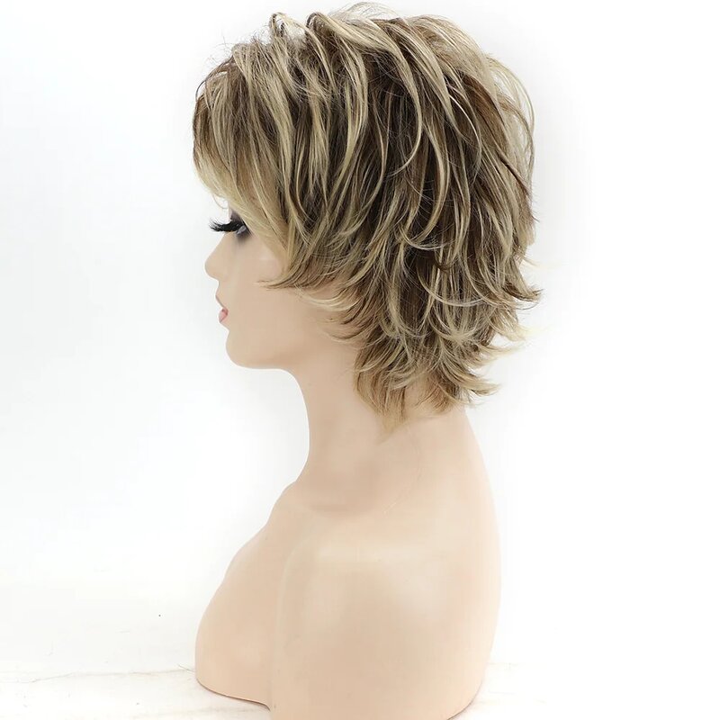 Cheveux courts Ombre Cheveux Perruques Synthétiques pour Les Femmes Perruques de Cheveux Courts avec Frange Coiffures Perruque Pour Les Femmes