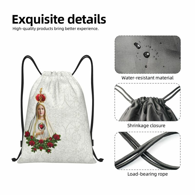 Our Lady Of Fatima Drawstring Backpack  Sport Gym Sackpack Portable Portugal Rosary Catholic Virgin Mary Training Bag Sack