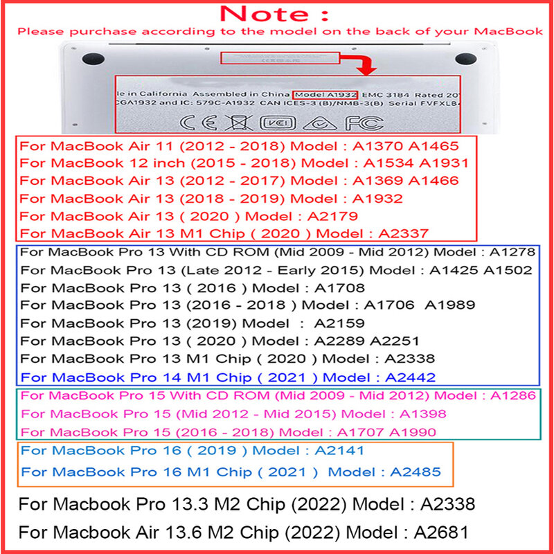 Cassa del computer portatile per Macbook Air 13 A2337 2020 A2338 M1 Chip Pro 13 2022 M2 Air 13.6 12 11 15 per Macbook Pro Copertura di 14 2021 Pro 16