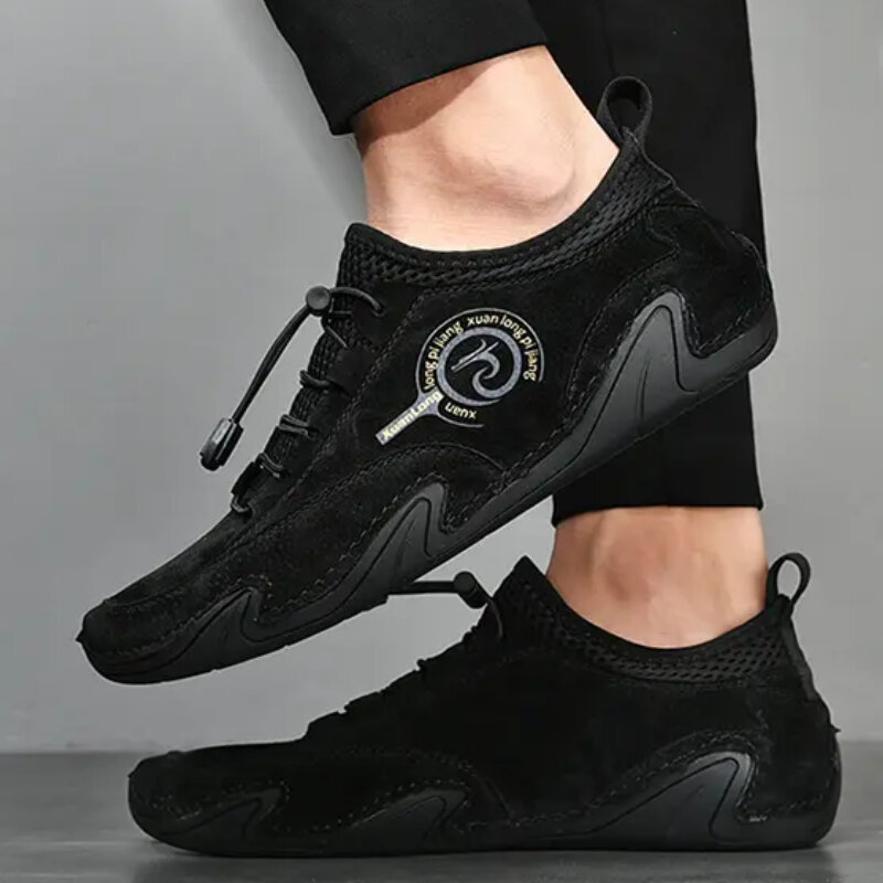 Calçado esportivo confortável masculino, calçado de lazer, tênis para condução, casual exterior, fundo grosso, plus size