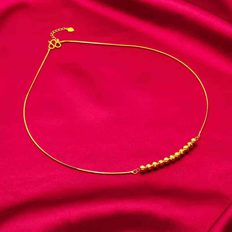 100% 24K prawdziwe pozłacane koraliki na szczęście bransoletka naszyjnik zestaw biżuterii damski łańcuszek do obojczyka sznurek ręczny kobiece piękne prezenty