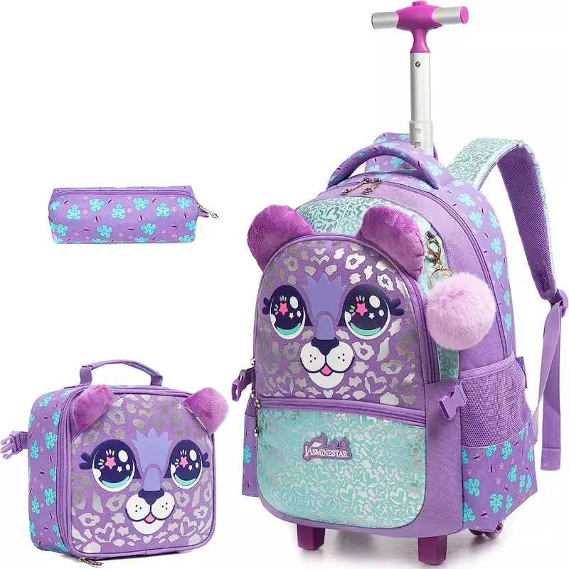 Рюкзак на колесиках с единорогом для девочек, детский Ранец с колесиками, комплект для студентов, чемодан для ручной клади