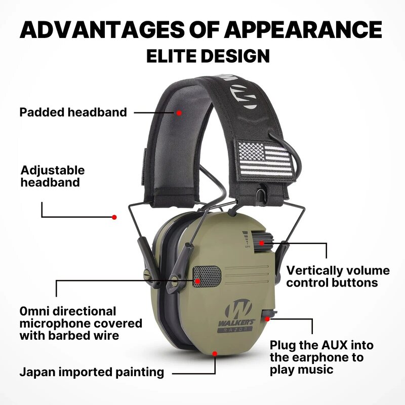 귀마개 역동적인 움직임 헤드폰 전자 청력 보호 귀 보호 소음 감소 역동적인 사냥용 헤드폰