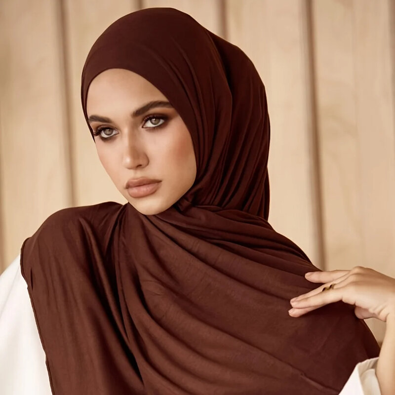 Écharpe Hijab en Jersey de Coton Modal pour Femme, Long Châle Musulman, Turban Doux Uni, Bandeau de Sauna Africain, 170x60cm