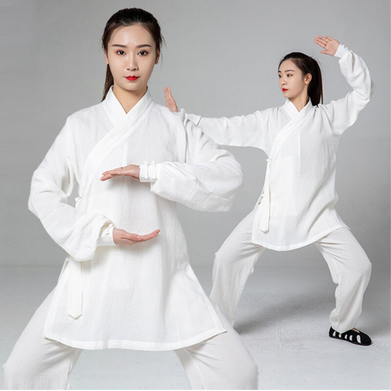 여성용 중국 전통 코튼 린넨 의상, 우당 태극권 연습, 무술 유니폼, 도교 쿵푸 상의 및 바지 세트