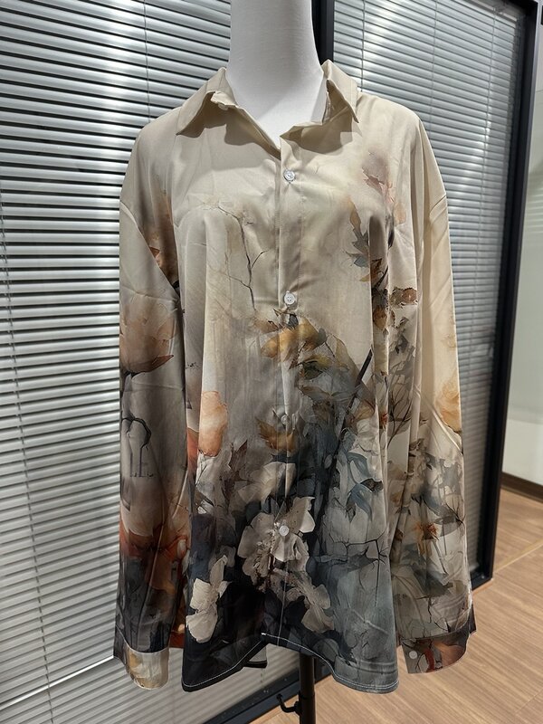 Camisas y blusas elegantes para mujer, camisa de manga larga con estampado Floral Vintage, ropa informal de alta calidad, 2024