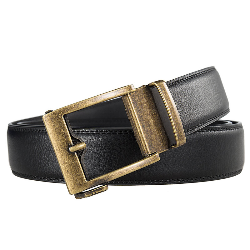 Cinturón de cuero con hebilla automática para hombre, cinturón masculino de alta calidad, a la moda, de diseñador de lujo, color negro, B1556