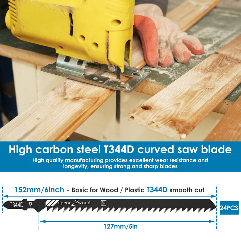 Hoja de sierra de acero de alto carbono T344D, 24 piezas, 6 pulgadas, afilada, corte rápido, con caja de almacenamiento
