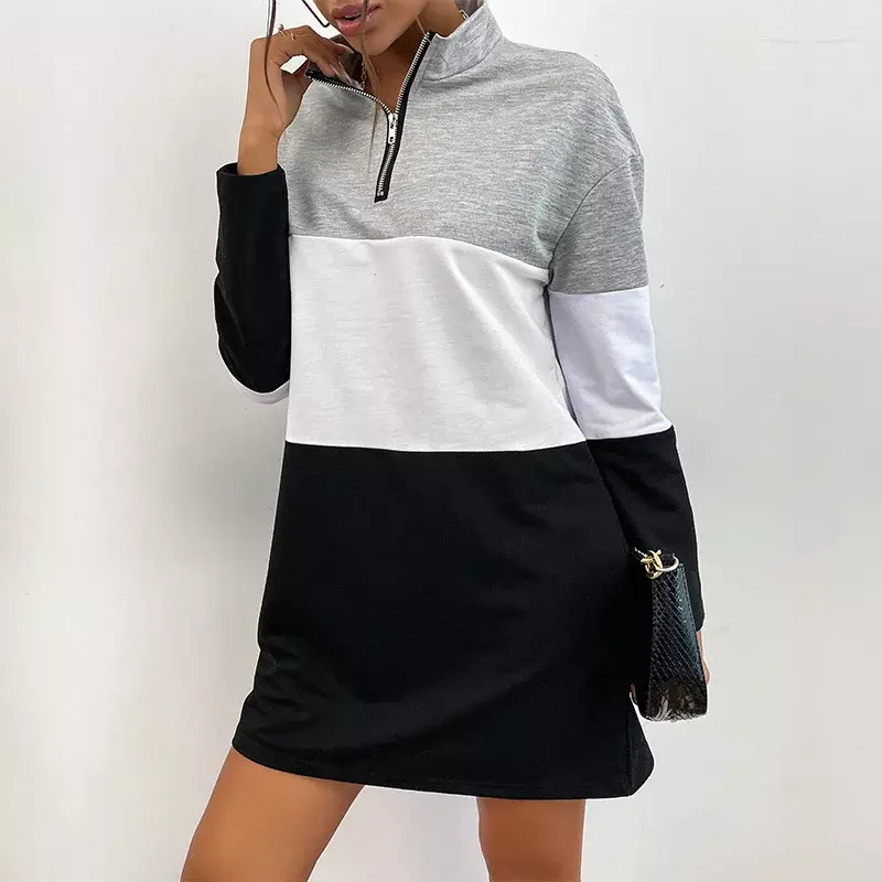 2023 Autumn New European and American Fashion Women's Cross-border Long Sleeve Color Match Hoodie Dress