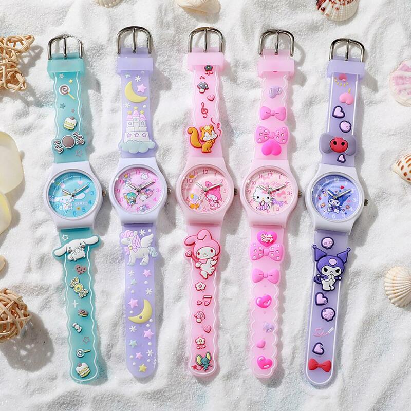 Sanrio 3D Pattern orologio da polso per bambini Cinnamoro Hello Kitty orologio al quarzo impermeabile Kuromi Cartoon cinturino in Gel di silice regalo per bambini
