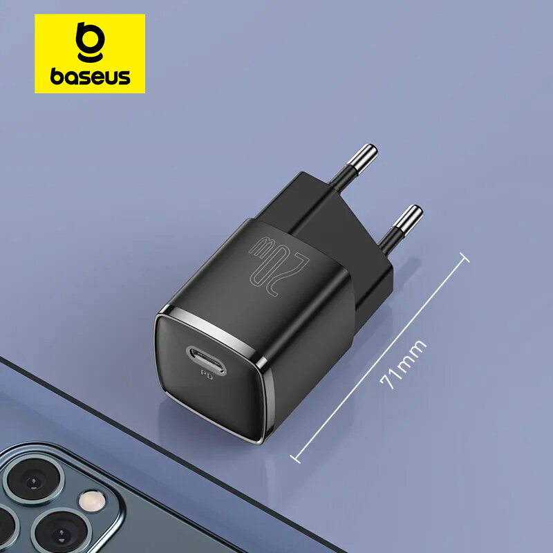 Baseus-Carregador Portátil USB C, Tipo C, Suporte PD, Carregamento Rápido para iPhone 15, 14, 13, 12, 11 Pro Max, 8 Plus, 20W, Carregador Rápido