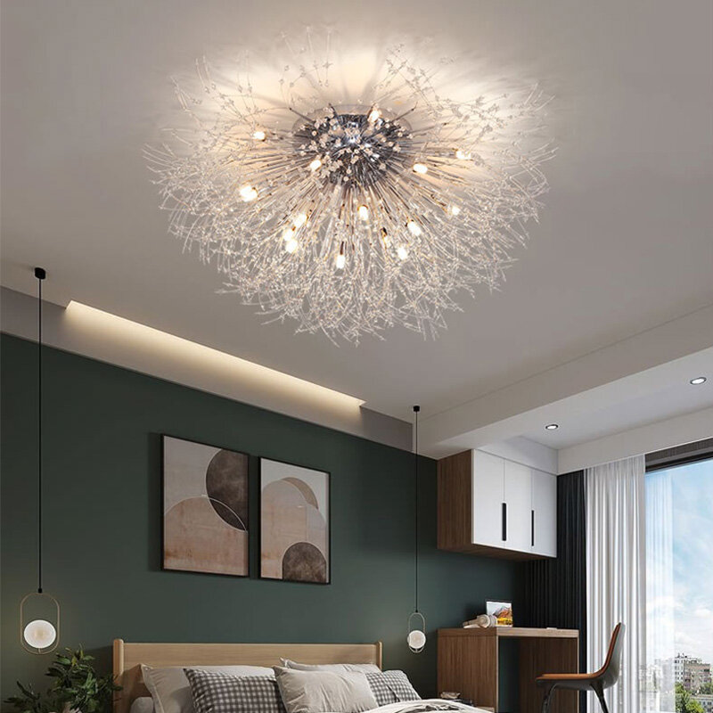 Lustres de dente-de-leão criativos luz de teto de cristal de luxo para sala de estar quarto de jantar decoração iluminações ouro/prata