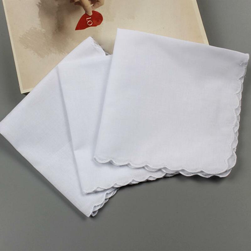 6x Cotton Solid White Handkerchief Hankies Square DIY Wave Edge
