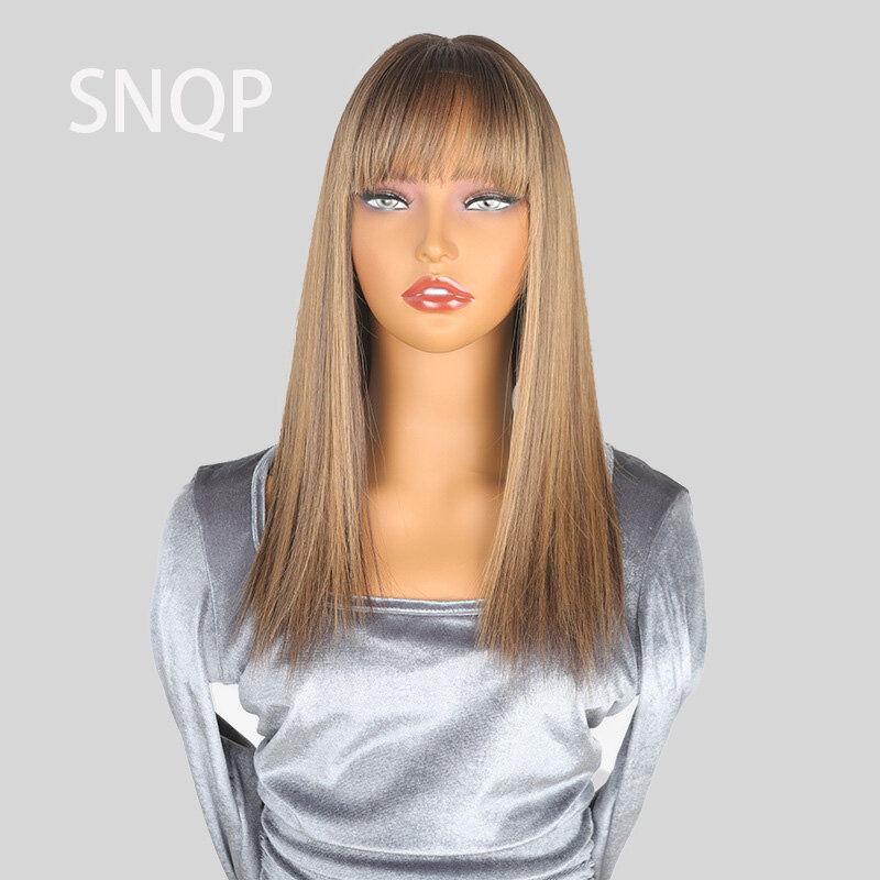 SNQP-Cabelos lisos longos com franja para mulheres, resistente ao calor, fibra de alta temperatura, peruca diária, cosplay party, novo estilo, 46cm