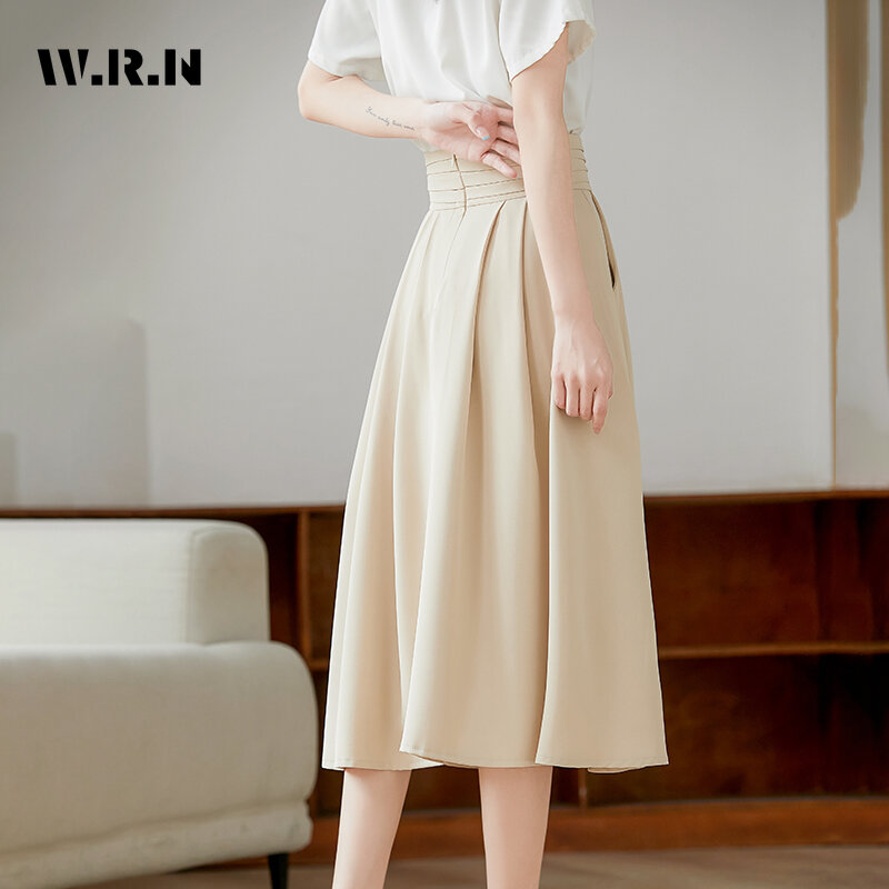 2024 Summer Vintage Slim Fit Elegant Mid Long Tierred Skirts Women's Casual Office Ladyt Style High Waist Slim Fit Sexy Skirt