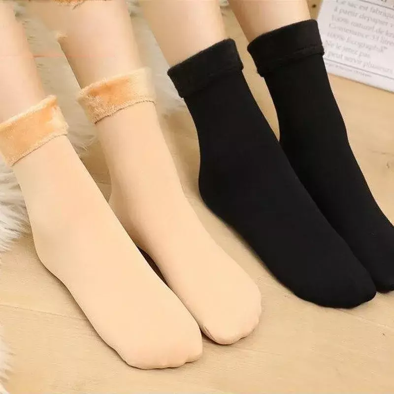 Meias térmicas curtas para mulheres, meias de lã de caxemira, botas de nylon, meias grossas e quentes, inverno