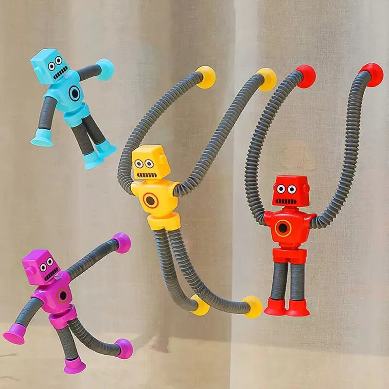 Variable Telescopic Robot Kids Fidget Toys Funny Cartoon Giraffe Baby Suction Cup Toy DIY Puzzle Stress Relief Toys for Children