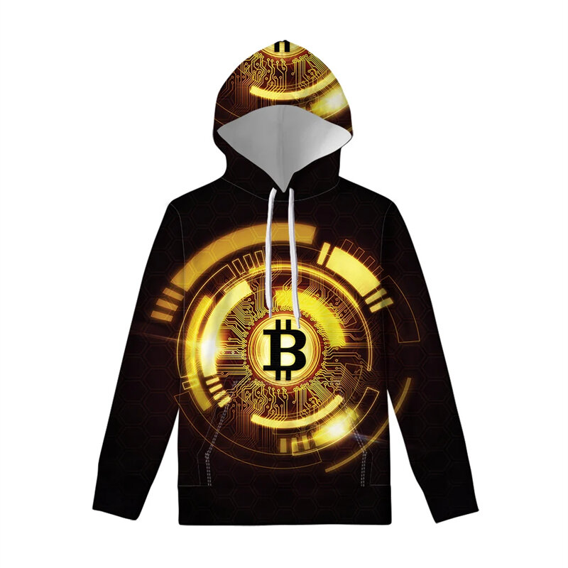 Männer Sweatshirts Bitcoin Print 3D Hoodie übergroße Langarm O-Ausschnitt Kapuze Pullovres Herren Kleidung Streetwear Mode Tops Hoody