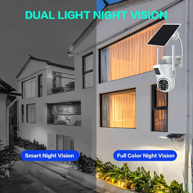 Solar Cam WIFI Dual Lens 8MP HD Wireless Security CCTV impermeabile visione notturna PIR Human Detect PTZ telecamere di sorveglianza domestica