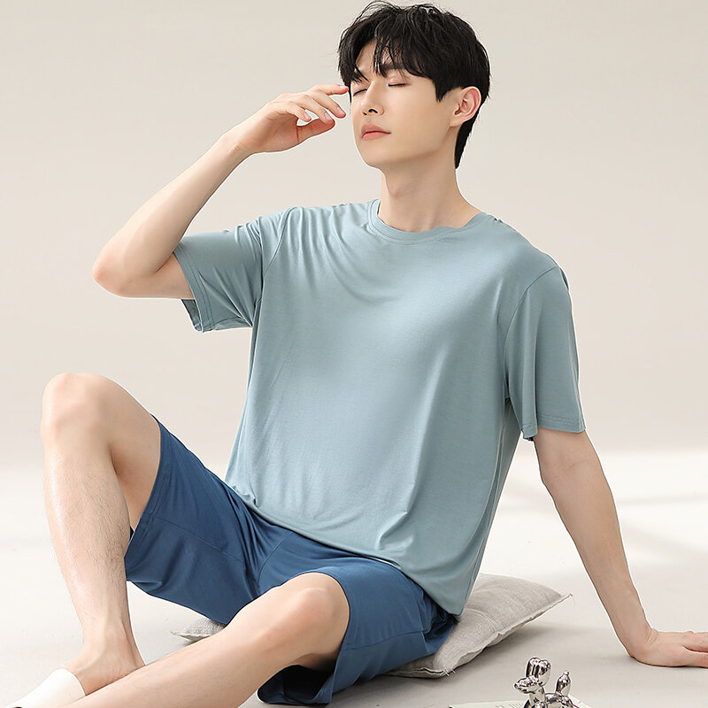 2023 new Short Sleeve Korean Fashion pajamas set female Summer Modal home clothes Solid Two Pieces Set Home Clothes Hombre