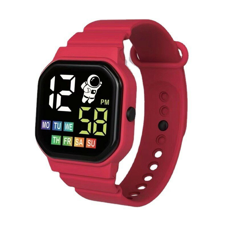 LED Simple Children's Electronic Waterproof Watch Cute Astronaut Pattern Solid Silicone Band Digital Watch For Girls Boys