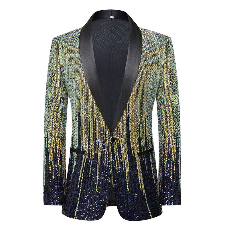 Prom Suits for Boys Meteor Gradient Sequin Green Blazer Men's Summer Bar Singer Stage Performance Costumes