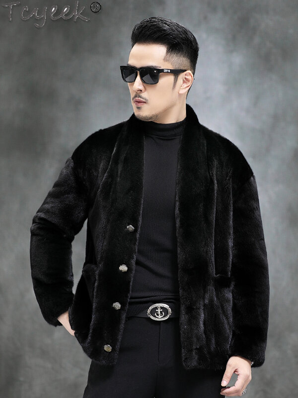 Tcyeek winter warmes Natur fell hochwertige Jacke Männer Mode lässig schwarz ganzer Pelzmantel männliche Streetwear Jaqueta Masculina lm