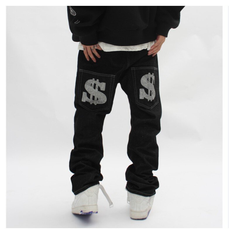 Pantalones vaqueros holgados con estampado para hombre, ropa de calle de gran tamaño, estilo Punk, Harajuku, Y2k, negro, Trendyol, Hip Hop