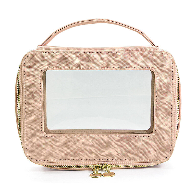 New Fashion High End Portable Makeup Case with High Beauty Value Travel Portable Window Opening Transparent PVC Makeup Bag