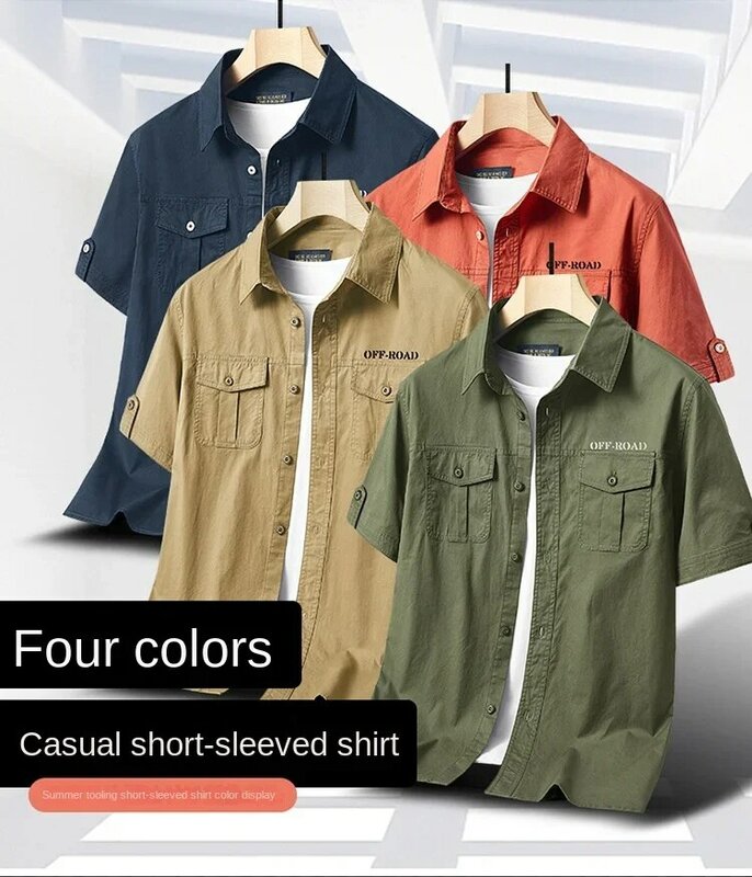 Camisa leve e respirável de manga curta, top de lapela de alpinismo e campismo, camiseta masculina ao ar livre, nova verão, 2024