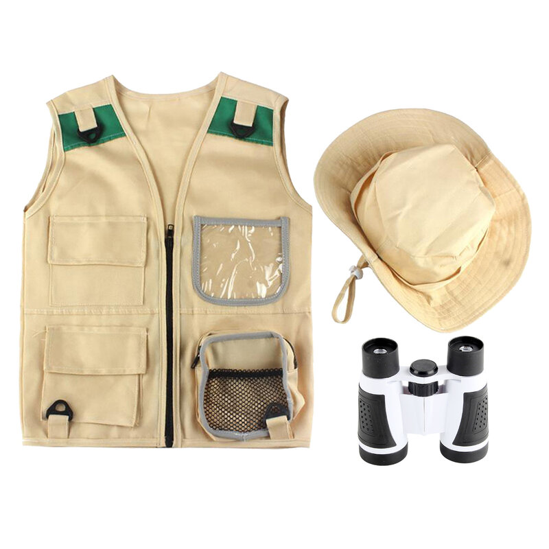 Kit de disfraz de explorador para niños, traje de aventuras, incluye chaleco y sombrero, regalo para niños, conjunto de aventuras al aire libre