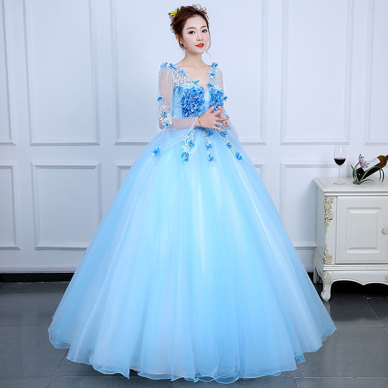 Fashion Sky Blue Women Quinceanera Dresses Appliques Tulle Prom Birthday Party Gowns Formal Occasion Vestido De Noche